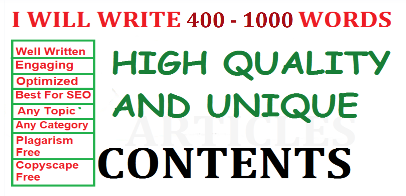 I write 400 - 1000 WORDS SEO unique contents/articles...