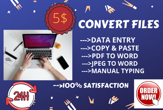 i will convert 10 files from PDF to word or JPEG to w...