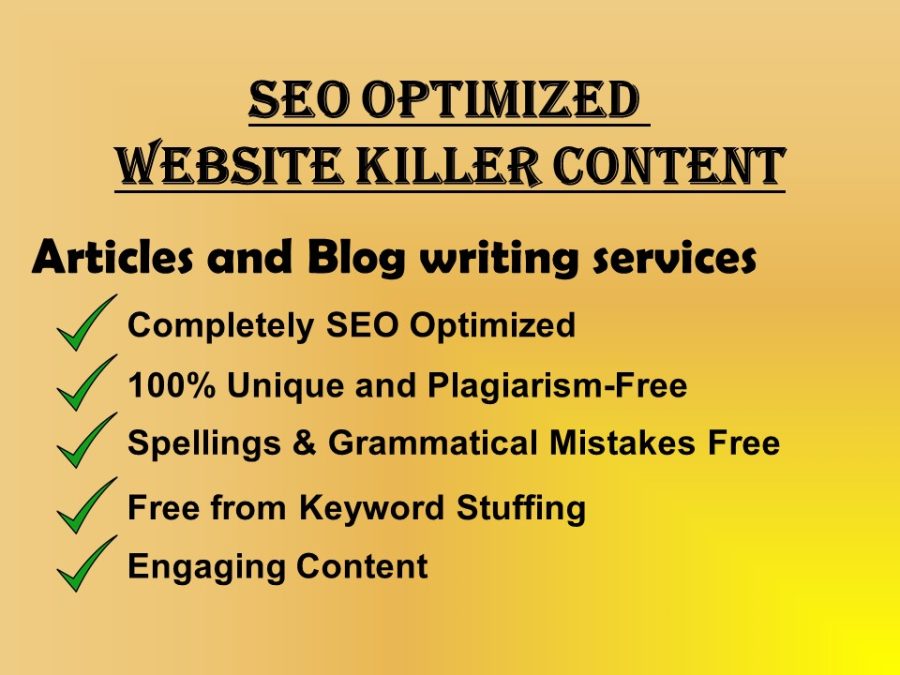 SEO optimized killer Articles, Blogs, any Website Content writing on any topic upto 1200 words