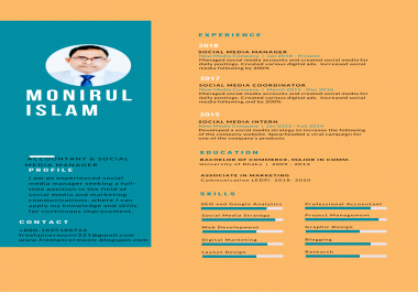 I will create and design a professional CV,  Resume and portfolio design for you